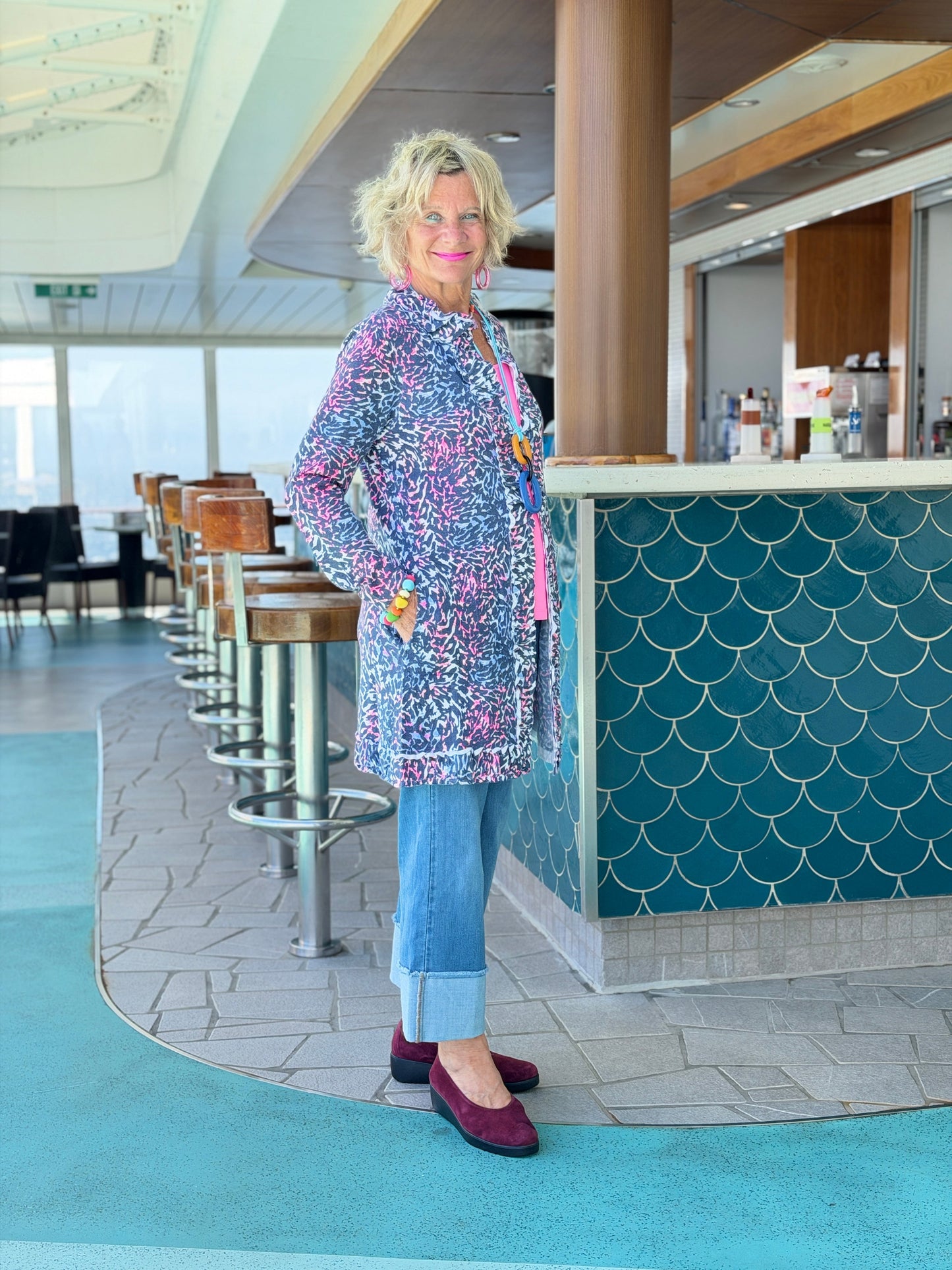 LULU-B SHADES OF ROYAL ROUGED CARDIGAN