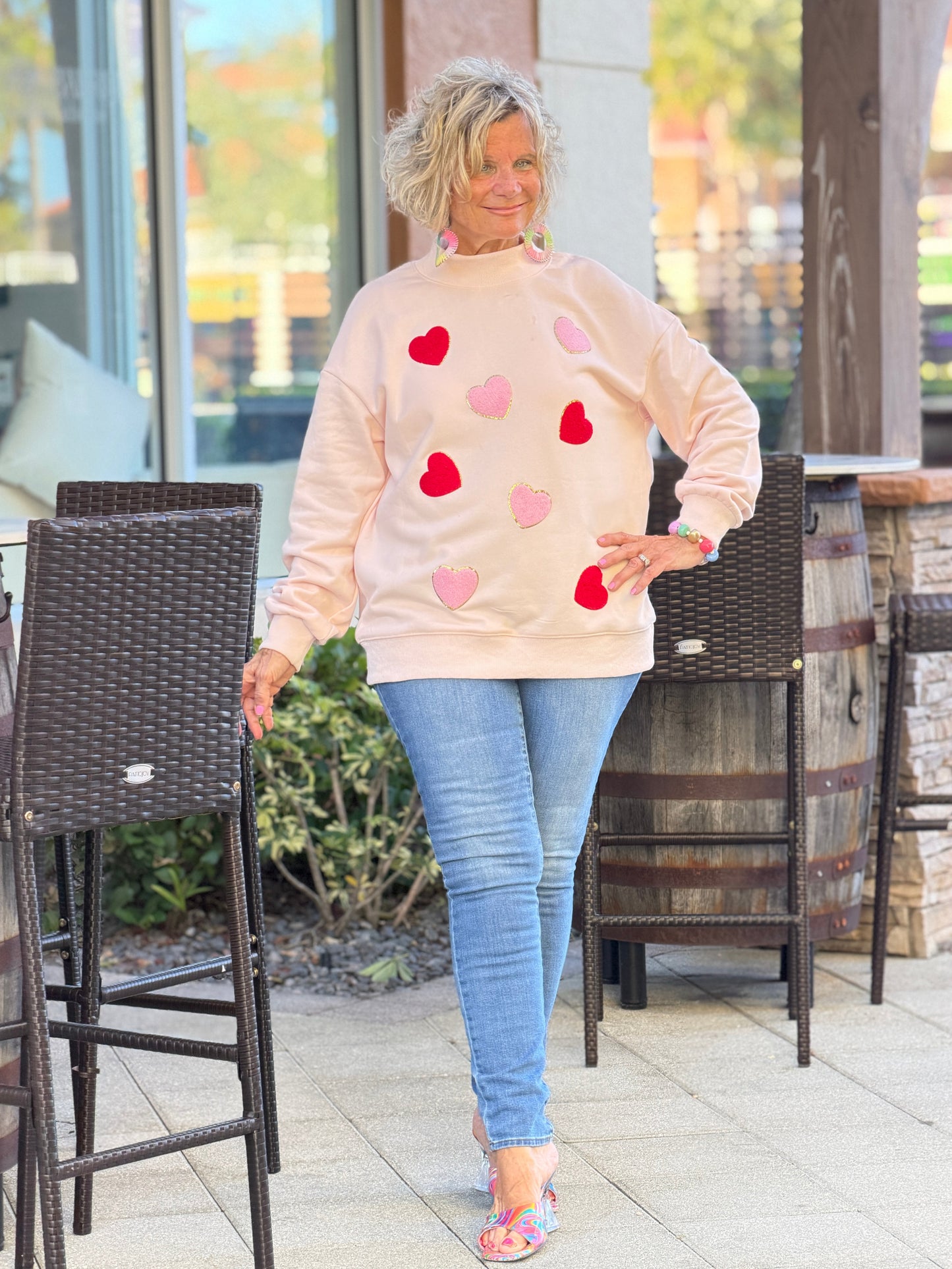 Glitter Trim Chenille Heart Valentine Sweatshirt