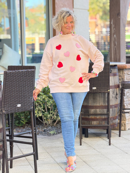 Glitter Trim Chenille Heart Valentine Sweatshirt