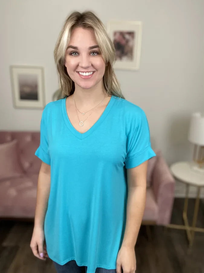 It's All Going On Women's Hi-Lo Rolled Short Sleeve Top