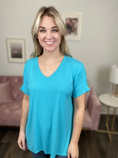 It's All Going On Women's Hi-Lo Rolled Short Sleeve Top