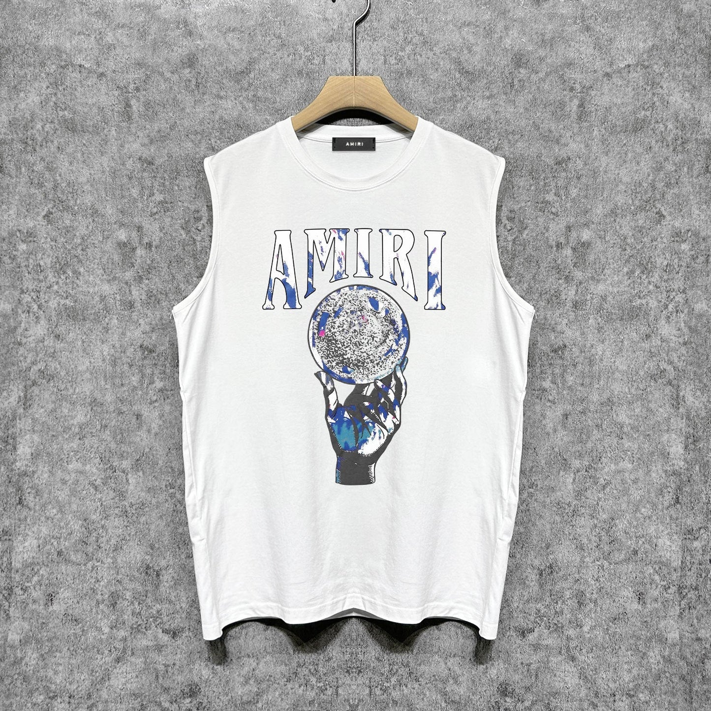 Amiri tank top colorful hand rest planet print