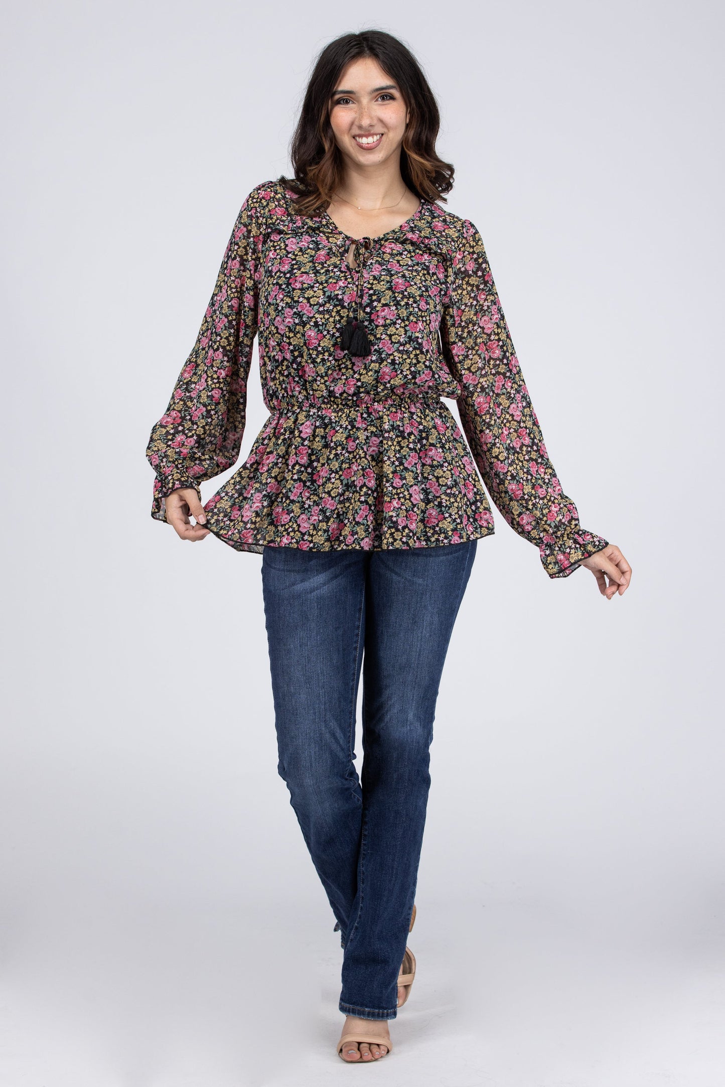 Talk To Me Women's Flare Ruffle Long Sleeve Top