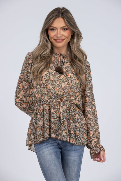 Talk To Me Women's Flare Ruffle Long Sleeve Top