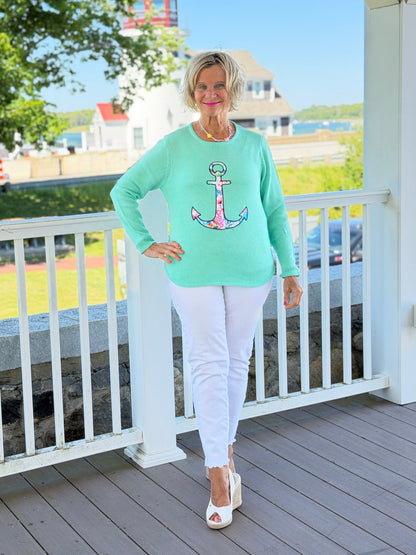 BEACH CLUB SEAFOAM CAPE COD ANCHOR SWEATER