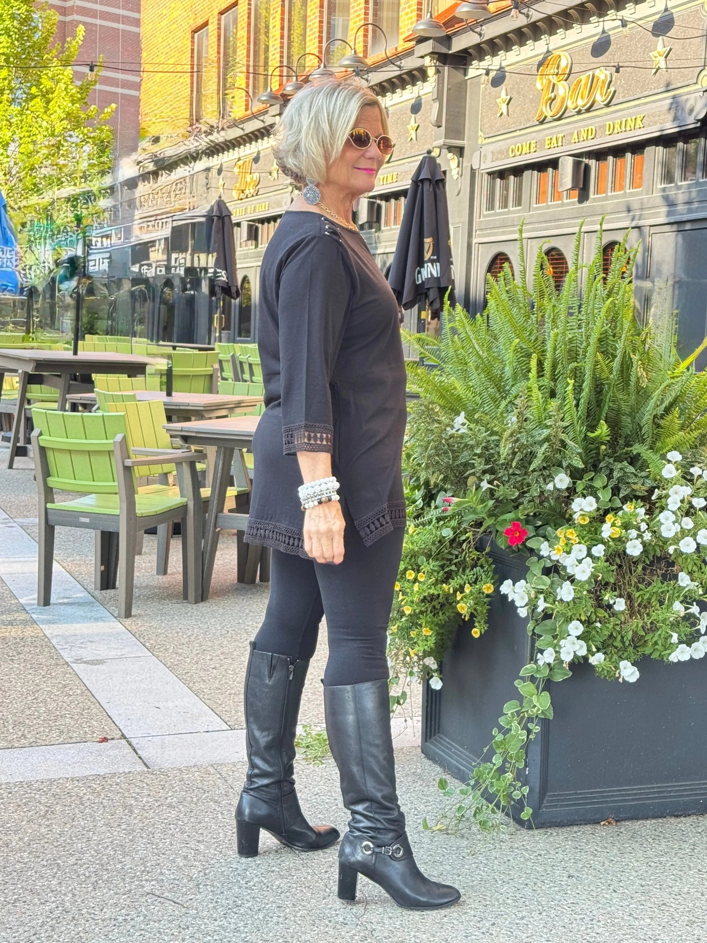 Crochet Tunic with Crisscross on Shoulder Black