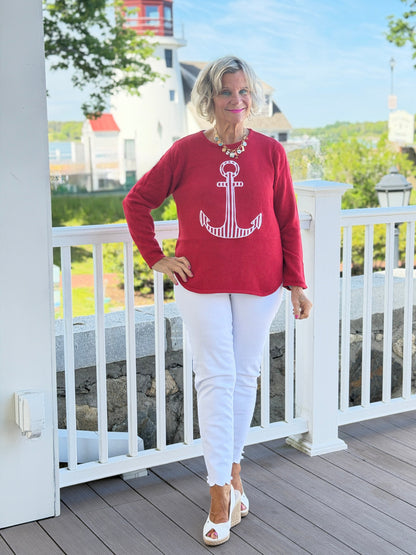 DOCKSIDE RED NAUTICAL STRIPE ANCHOR