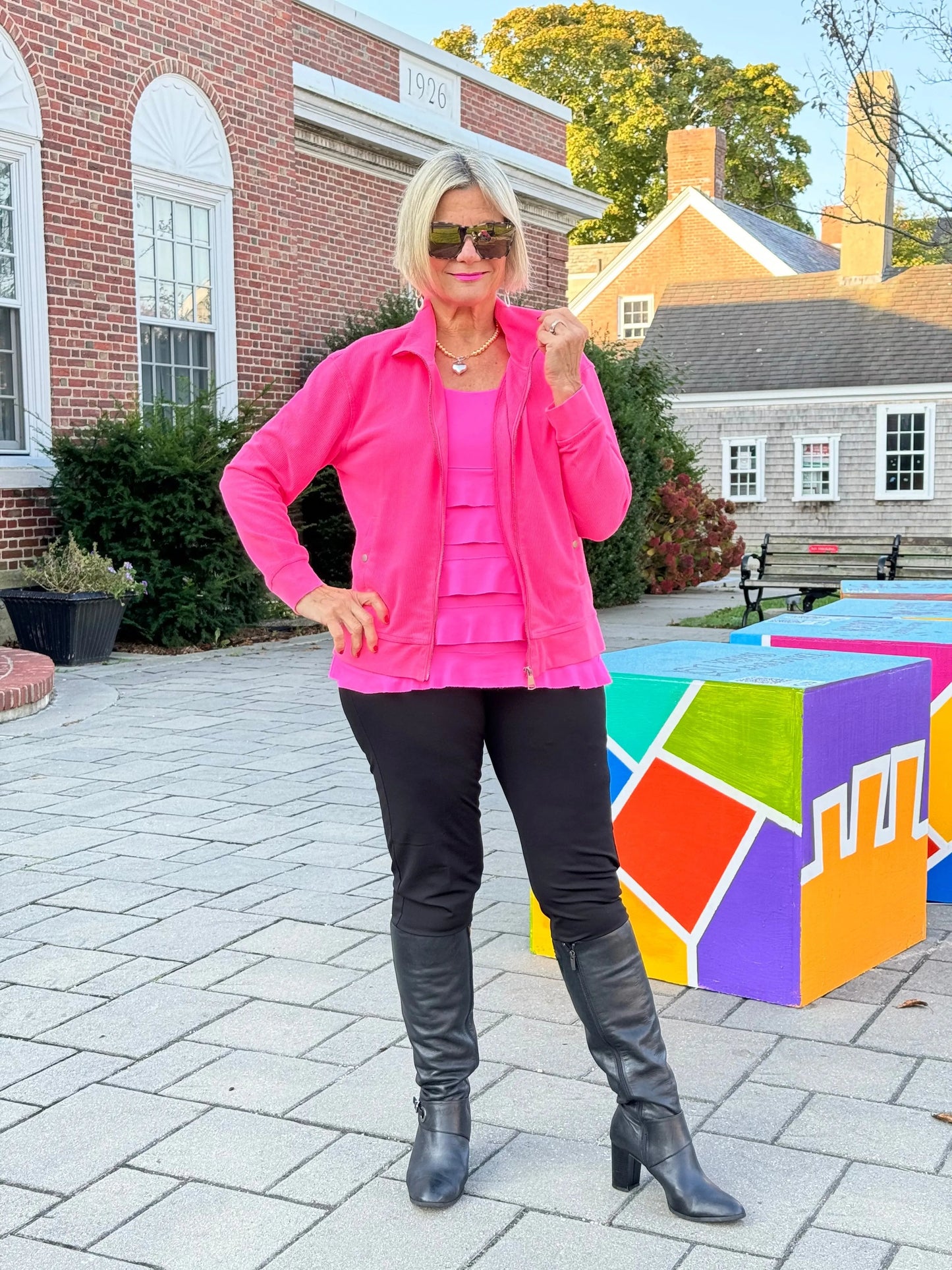 HOT PINK WAFFLE ZIPPER JACKET
