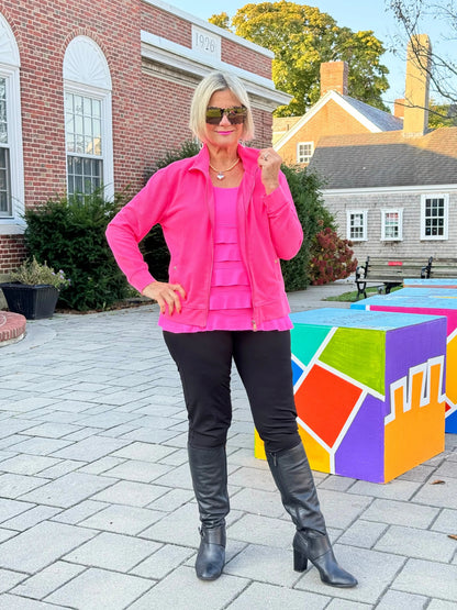 HOT PINK WAFFLE ZIPPER JACKET