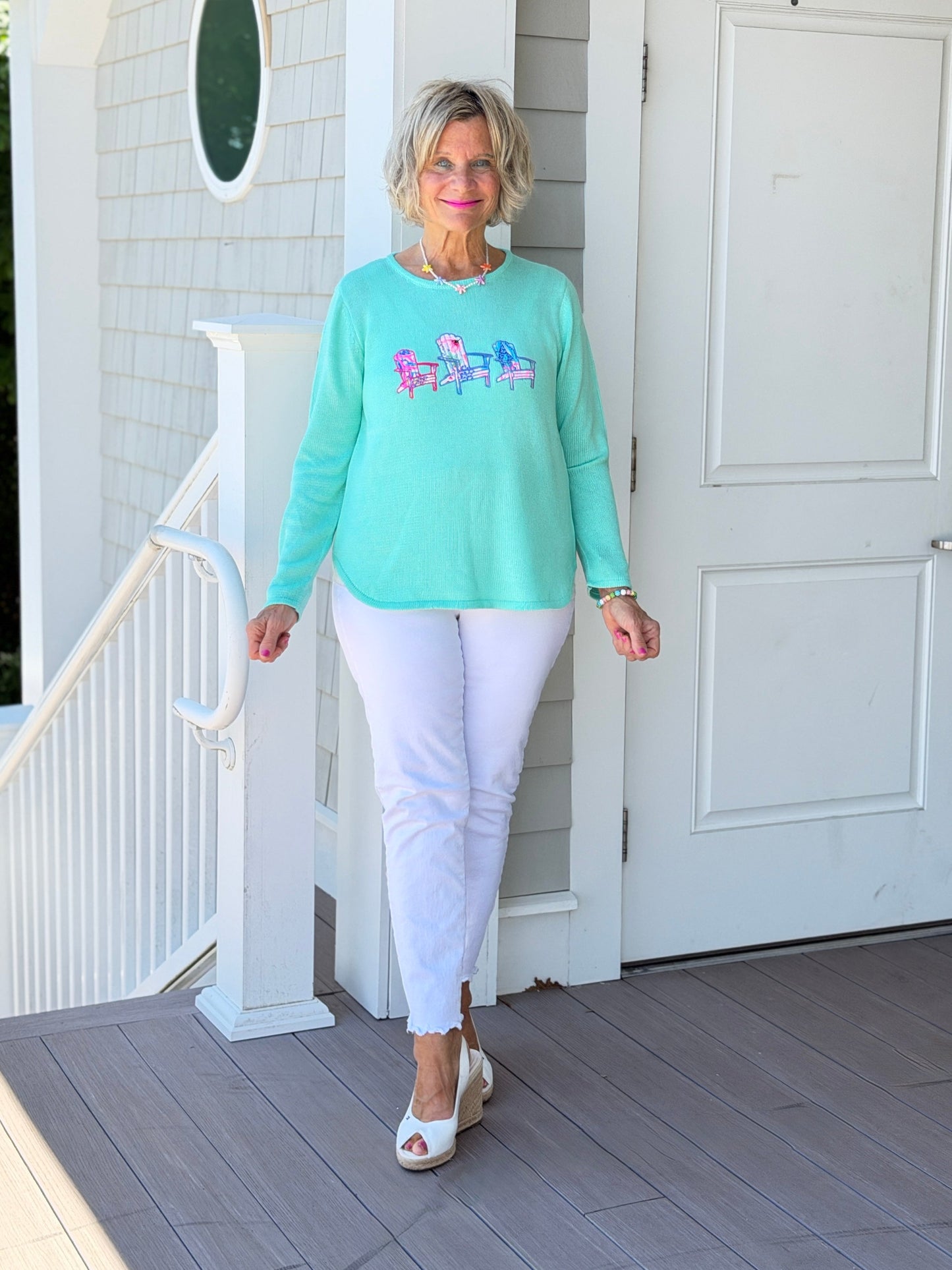 BEACH CLUB SEAFOAM ADIRONDACK SWEATER