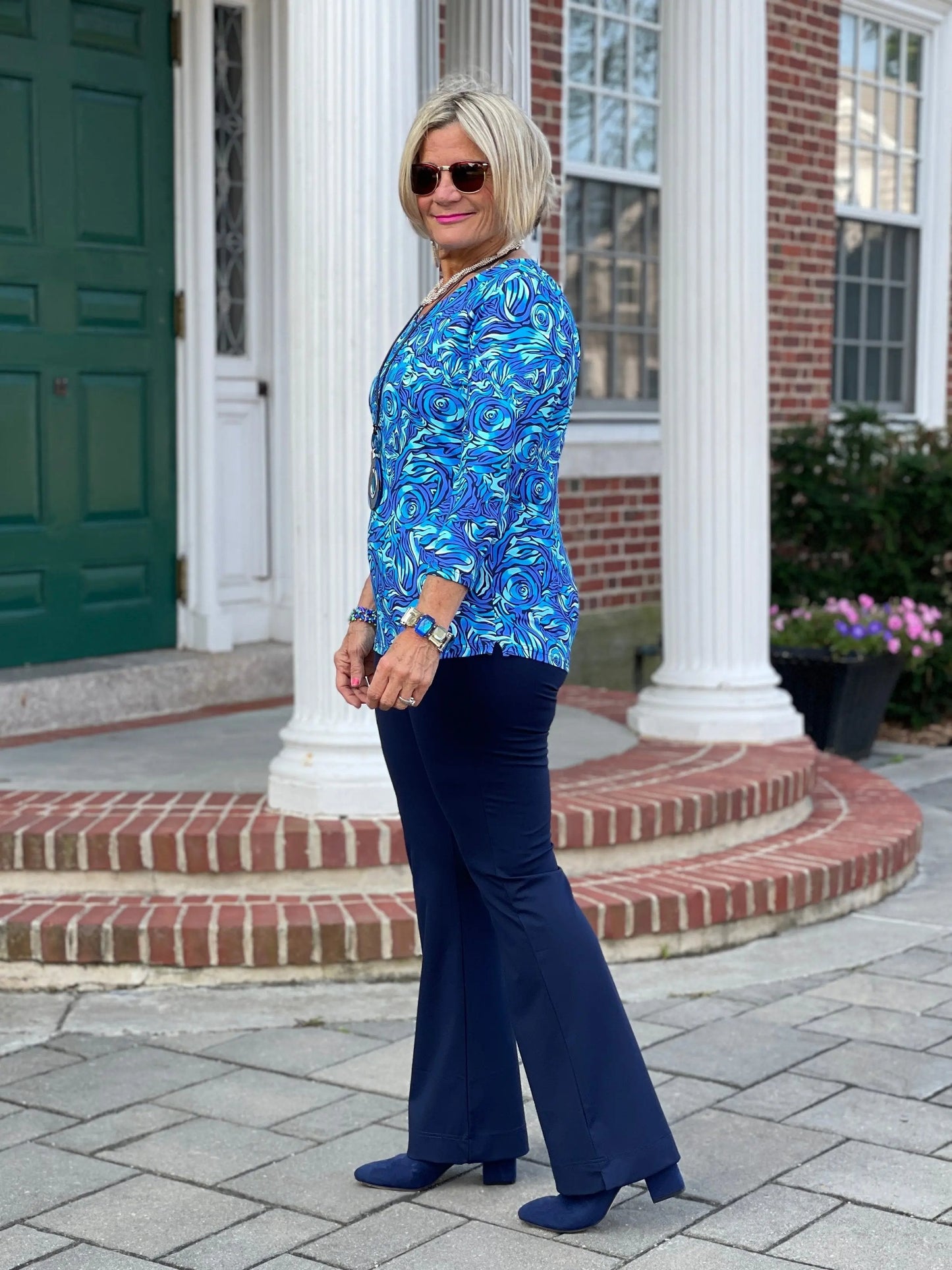 FANTASIA  BLUE V NECK TOP