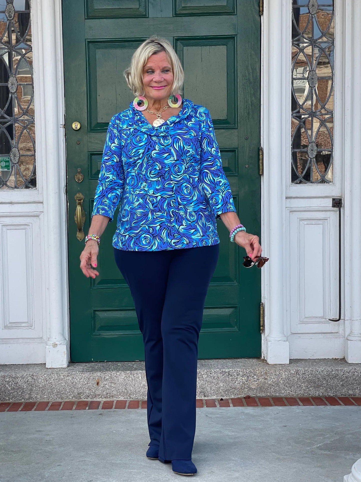 FANTASTIA BLUE RUFFLE SLEEVE TOP
