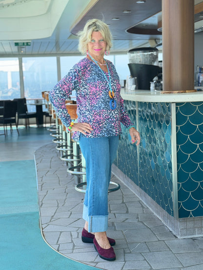 LULU-B SHADES OF BLUE CASHMERE V NECK