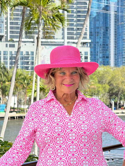LULU B TROPIC PETALS 3/4 SLEEVE V-NECK COLLAR SHIRT