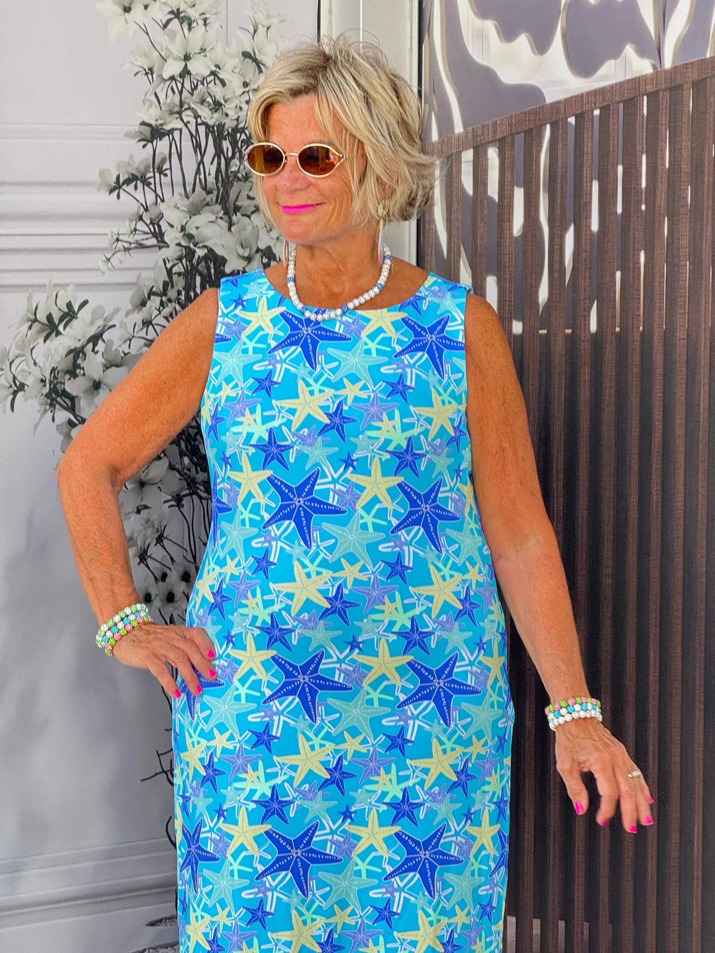 LULU B STARFISH SPLASH MIDI SHIFT MAXI DRESS