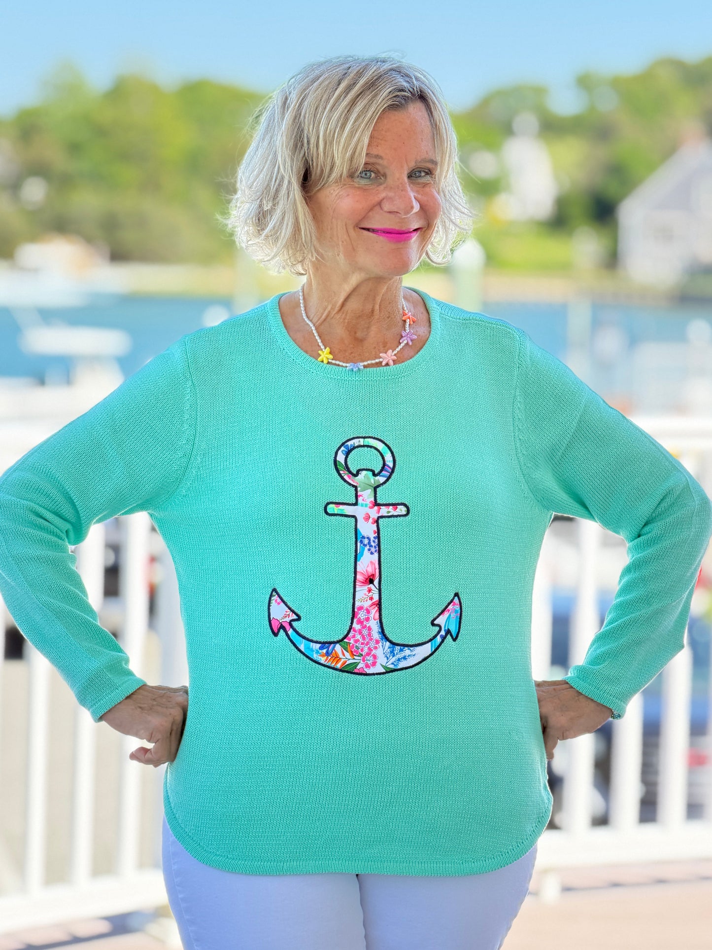 BEACH CLUB SEAFOAM CAPE COD ANCHOR SWEATER