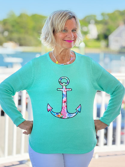 BEACH CLUB SEAFOAM CAPE COD ANCHOR SWEATER