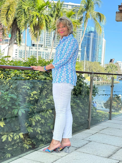 LULU B COASTAL BLOOM RUFFLE TOP