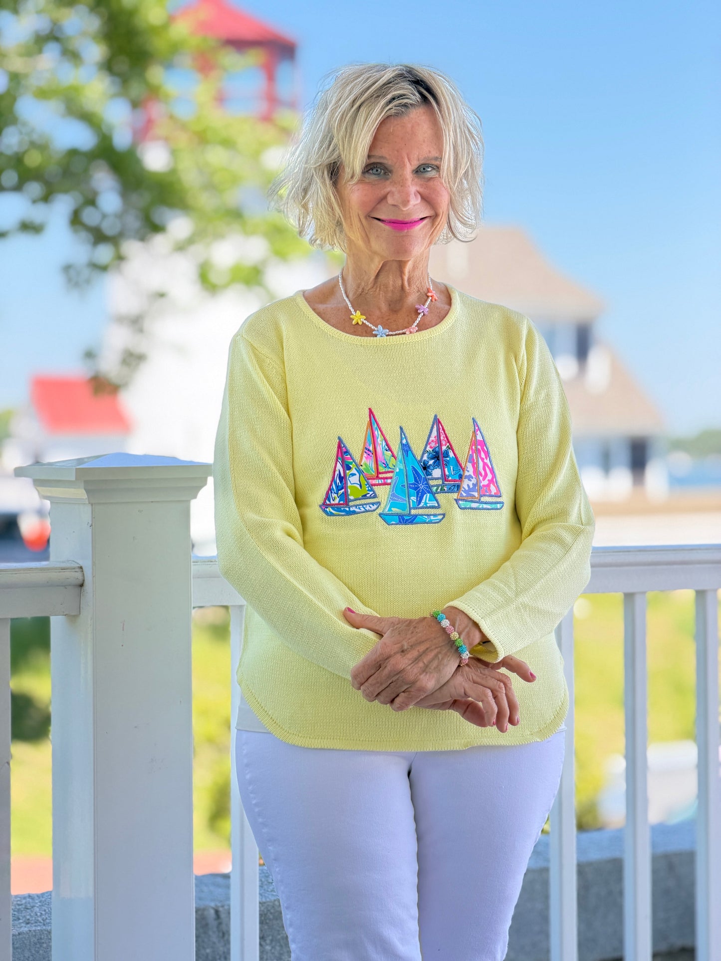 BEACH CLUB YELLOW SAILBOAT SWEATER