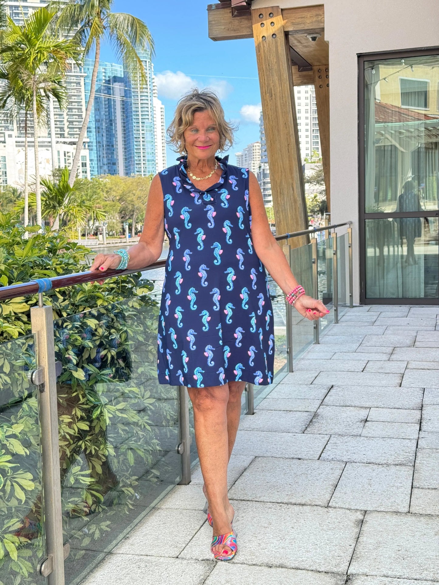 LULU B MIDNIGHT REEF RUFFLE DRESS