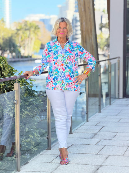 LULU B PARADISE GARDEN COLLAR SLEEVE TOP