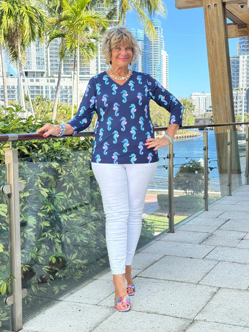 LULU B MIDNIGHT REEF V NECK TOP
