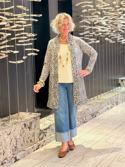 LULU-B CHEETAH WINTER WHITE ROUGED CARDIGAN