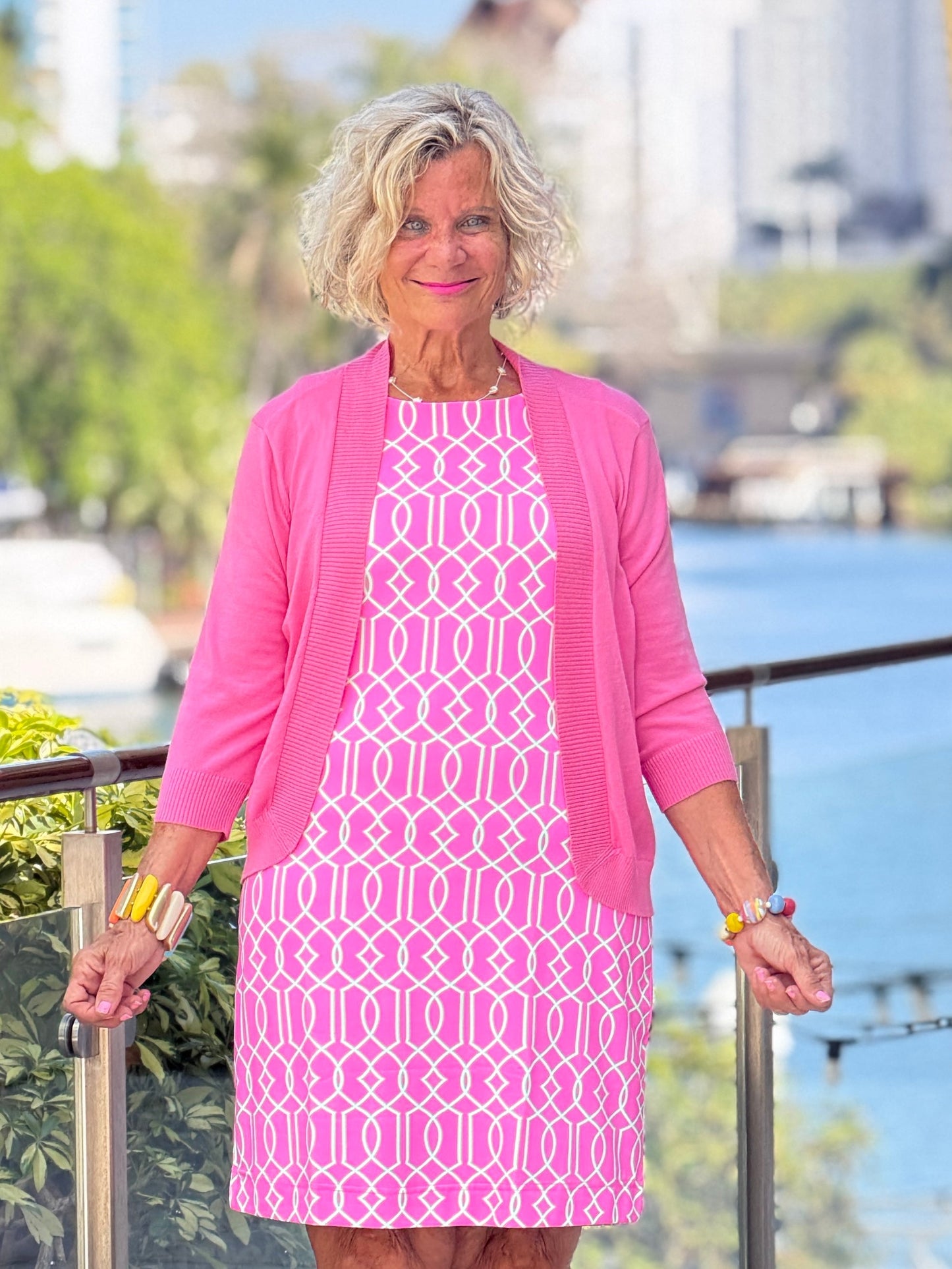 LULU B PALM BEACH LATTICE SHIFT DRESS