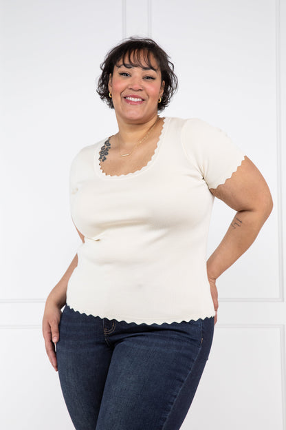 Ray of Sunshine Women's Scallop Sweater Knit Crop Top