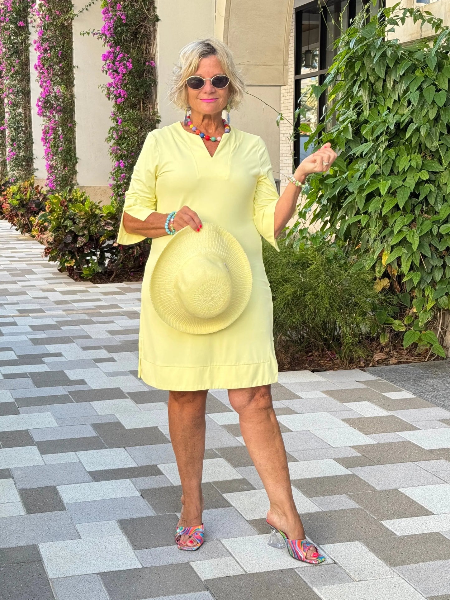 LULU-B SOLID SUNSHINE NOTCH SLEEVE DRESS