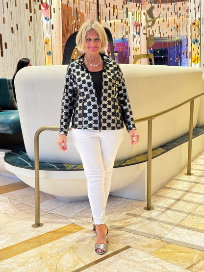 LULU-B  BLACK AND SILVER FULL ZIPPER TOP