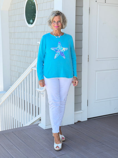 BEACH  CLUB AQUA STARFISH SWEATER
