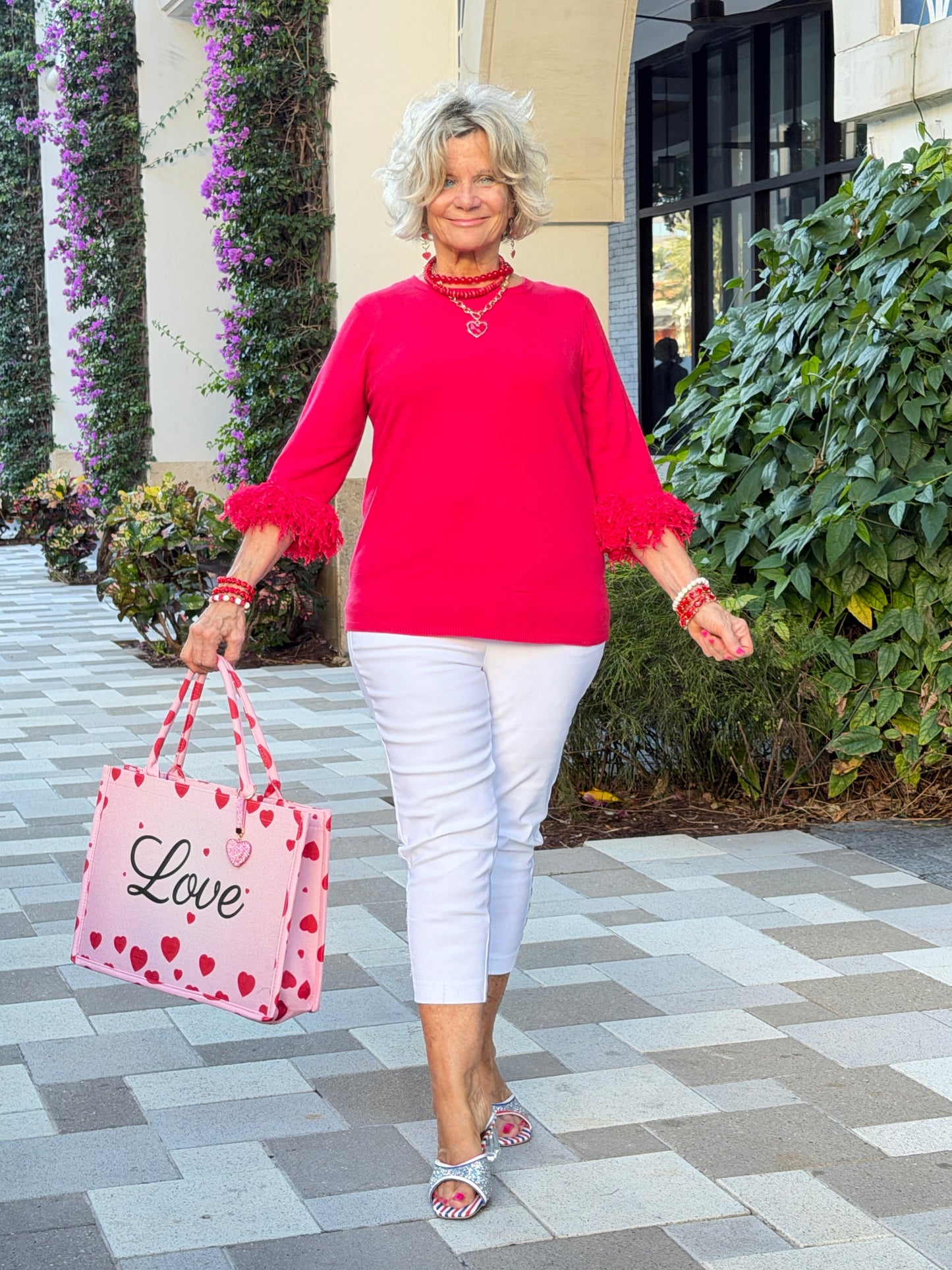 LULU B RED FRINGE CASHMERE TOP
