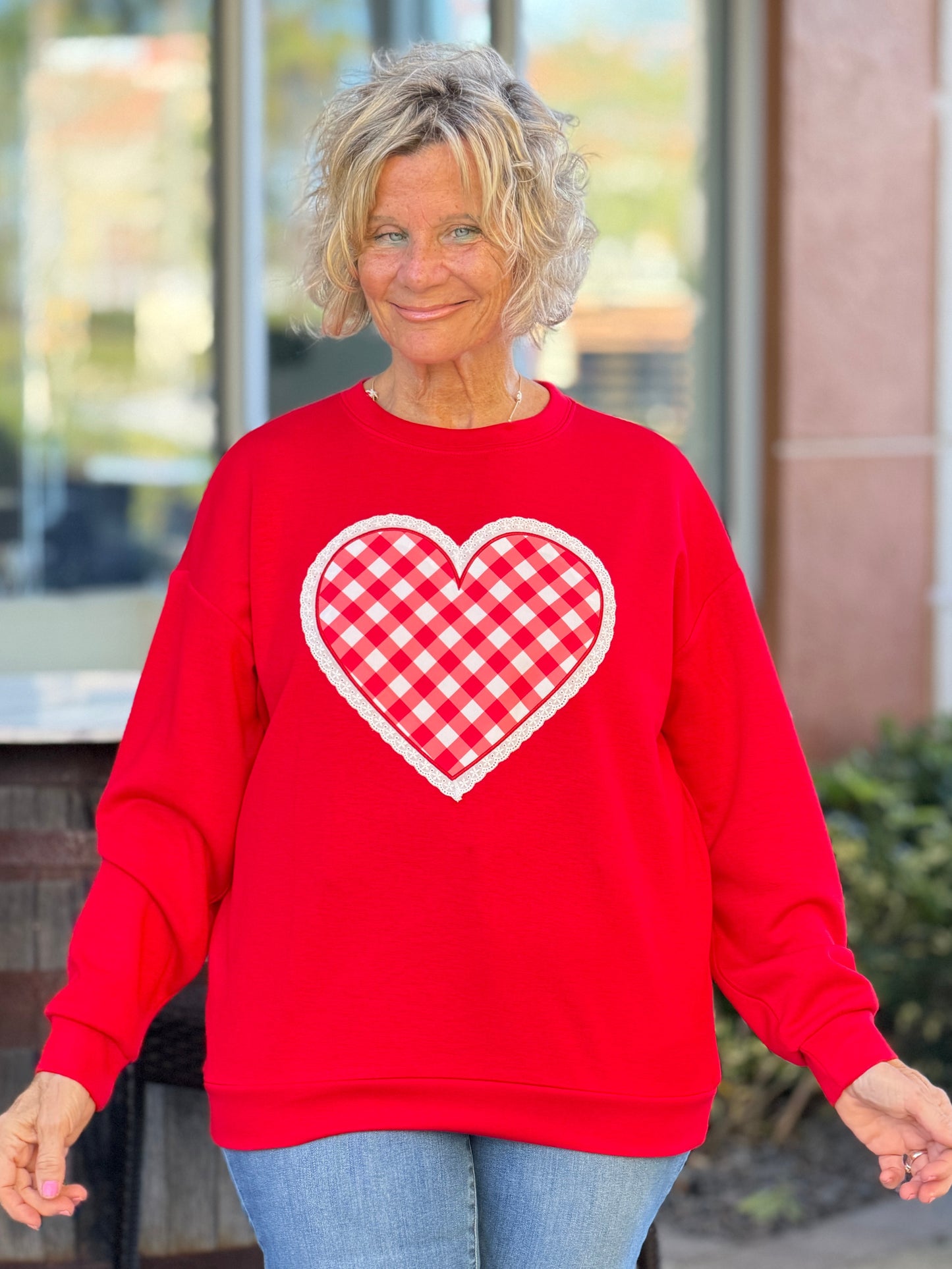 Gingham Heart Luxe Pullover