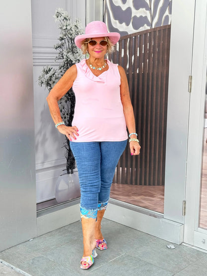 CLEAR PINK SLEEVELESS RUFFLE