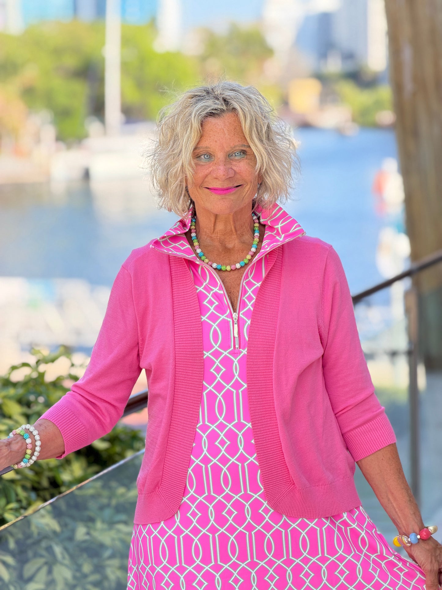 LULU B PALM BEACH LATTICE HALF ZIPPER DRESS
