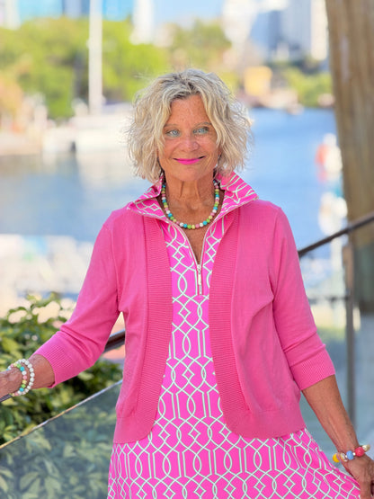 LULU B PALM BEACH LATTICE HALF ZIPPER DRESS