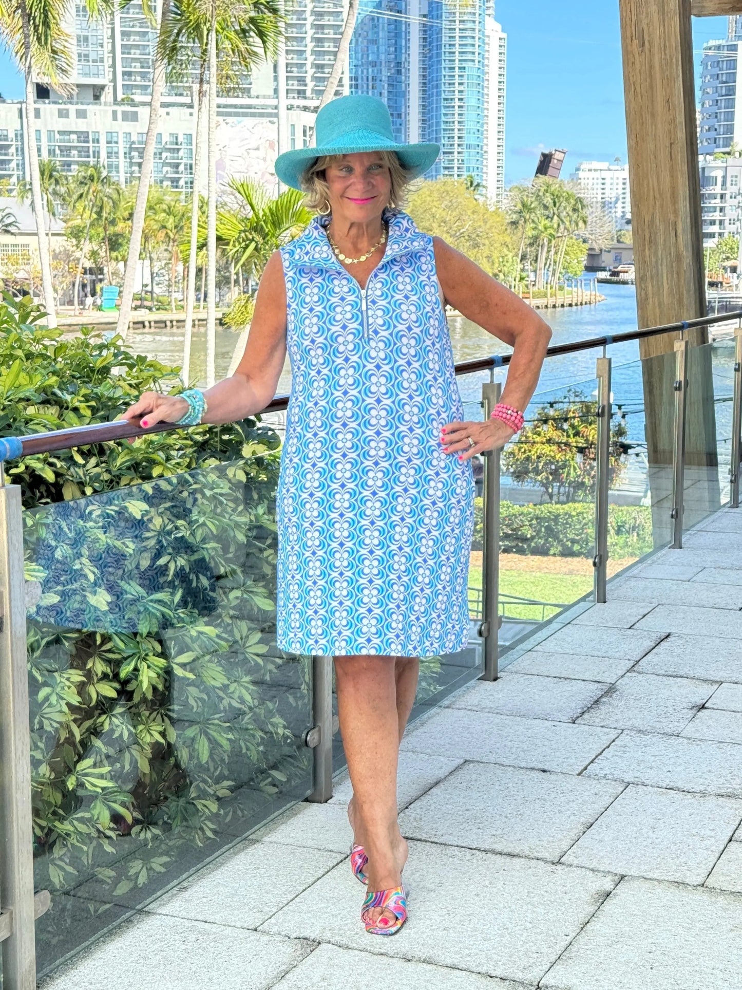 LULU B COASTAL BLOOM ZIPPER SWING DRESS