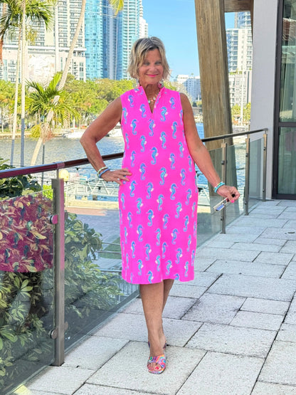 LULU B SEAHORSE BAY MIDI SLEEVELESS 1/4 ZIP MAXI DRESS