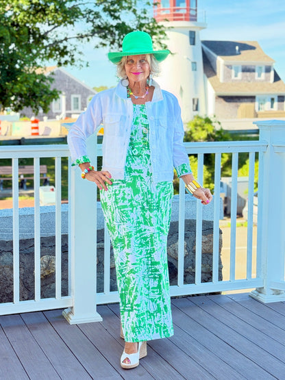 HARBOR  LIGHTS SAILBOAT GREEN MAXI DRESS