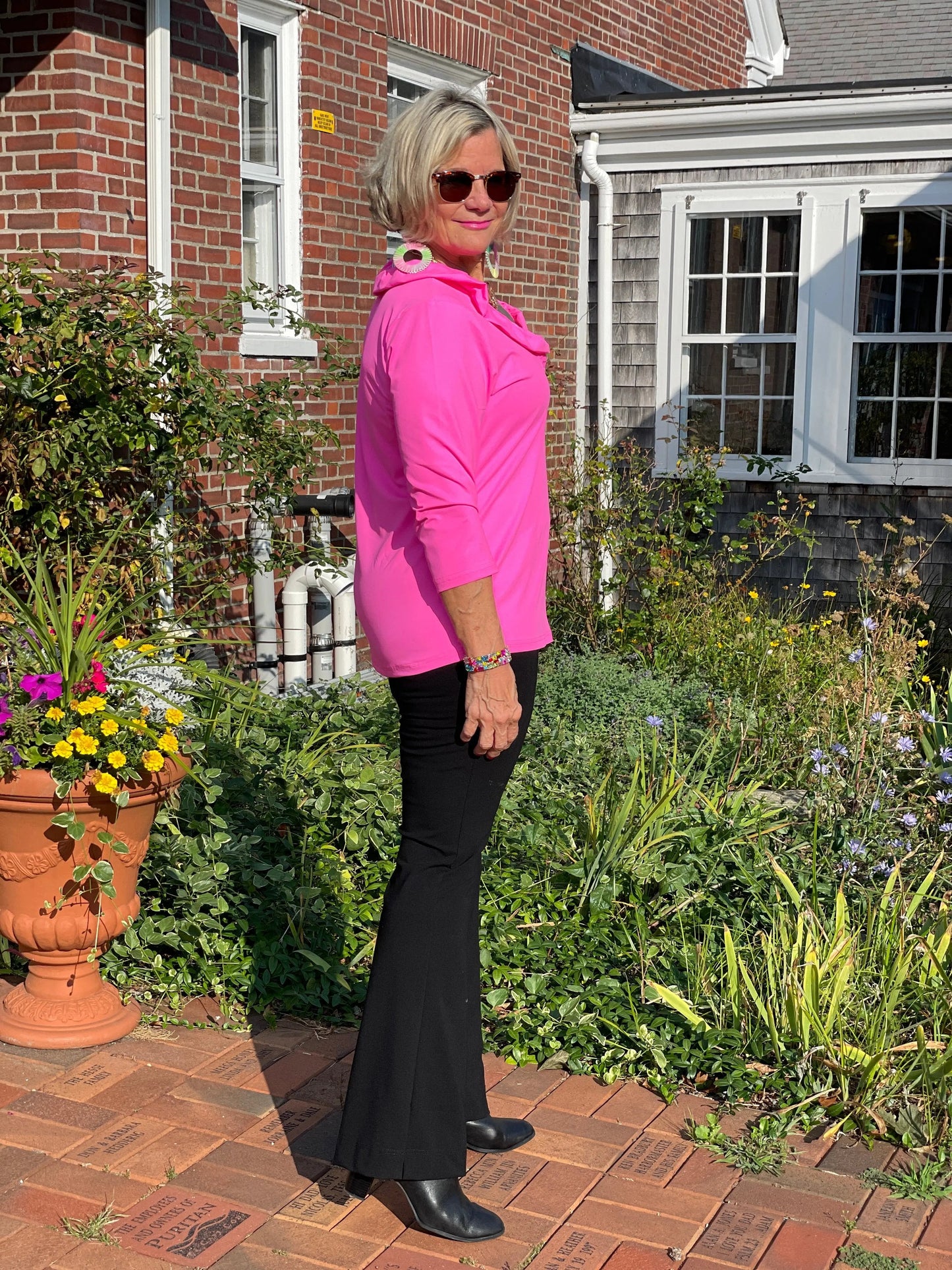 LULU-B HOT PINK SOLID RUFFFLE TOP