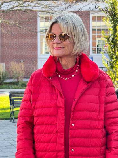 LULU-B PUFFER DOWN RED FAUX FUR JACKET