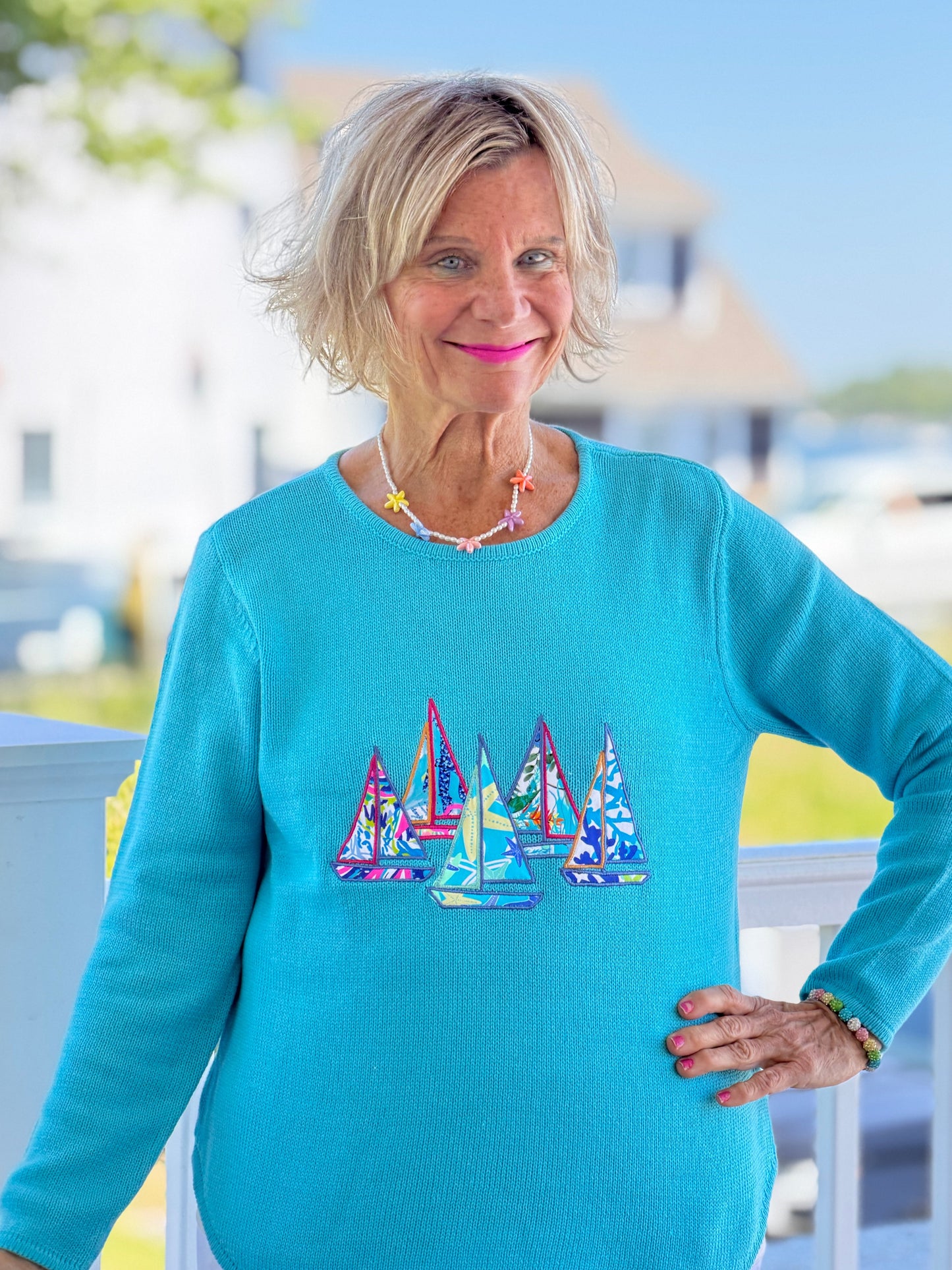 BEACH CLUB AQUA SAILBOAT SWEATER
