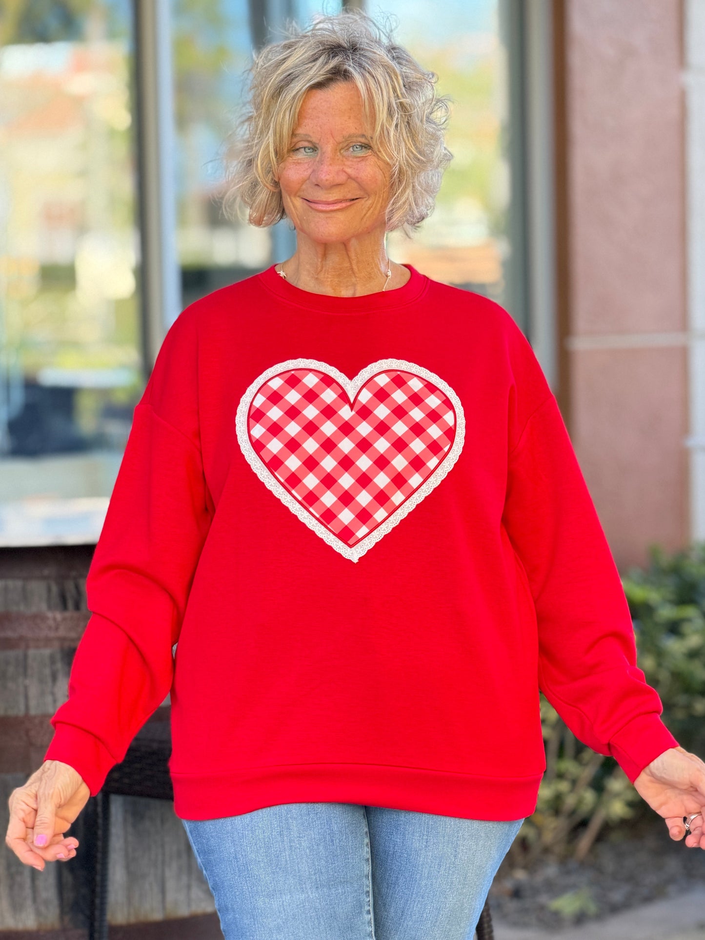 Gingham Heart Luxe Pullover
