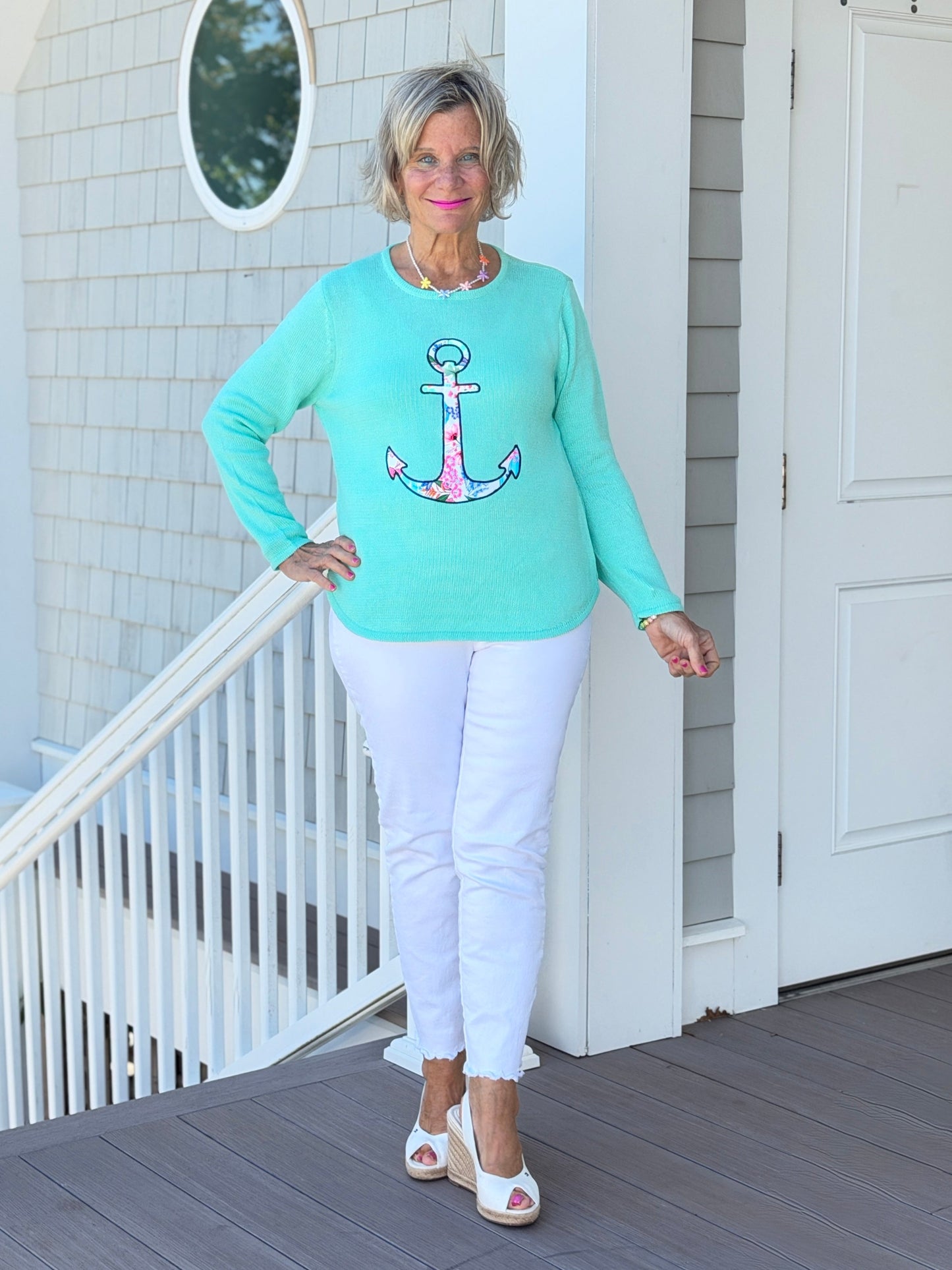 BEACH CLUB SEAFOAM CAPE COD ANCHOR SWEATER