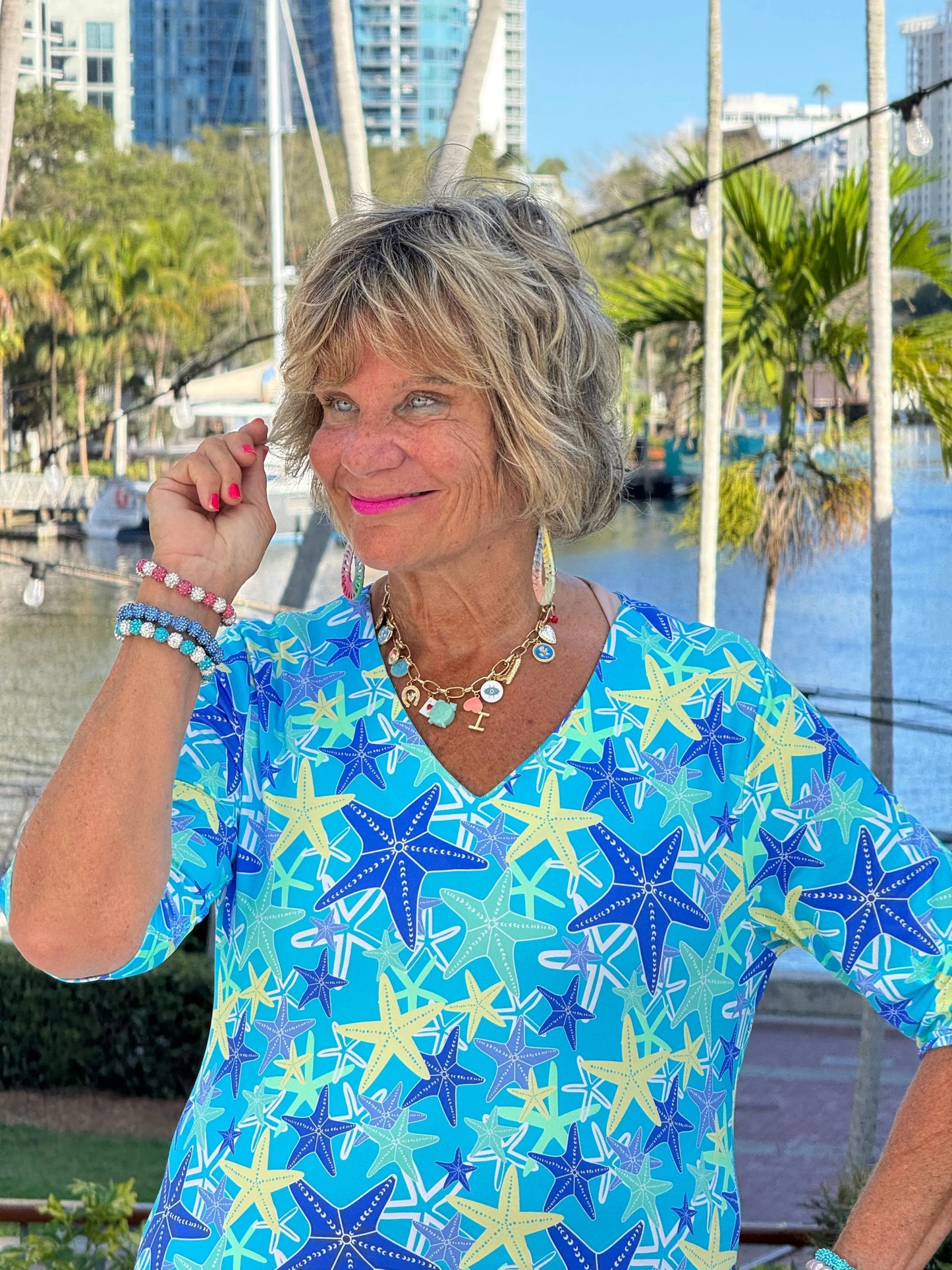 LULU B STARFISH SPLASH ELBOW SLEEVE DRESS