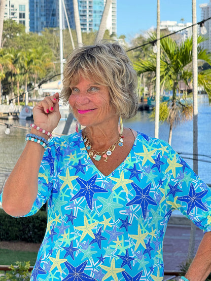 LULU B STARFISH SPLASH ELBOW SLEEVE DRESS