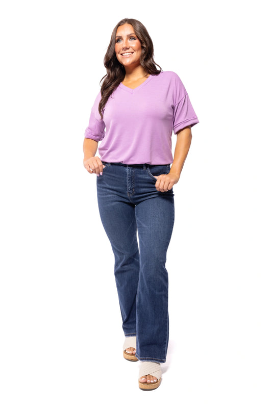 Pure Happiness Women's Casual Rolled Short Sleeve Top