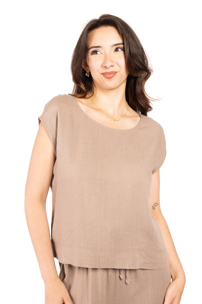 Women's Relaxed Linen Blend Short Sleeve Top