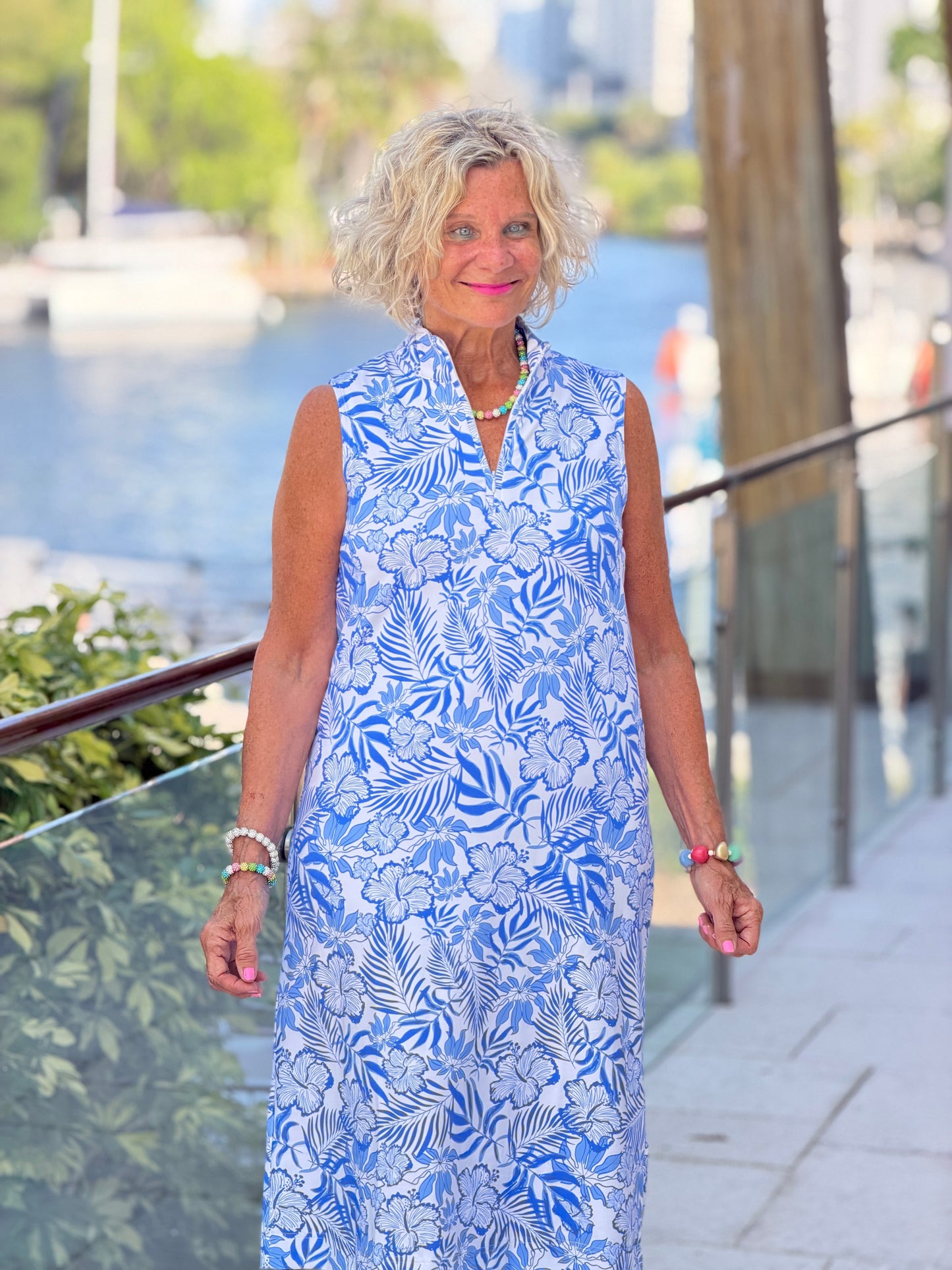 LULU B HIBISCUS COAST HALF ZIPPER MIDDY DRESS